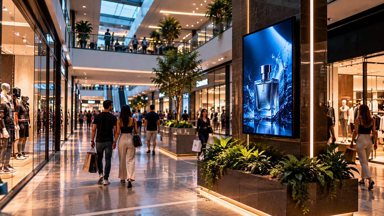 Centro comercial com telas digitais