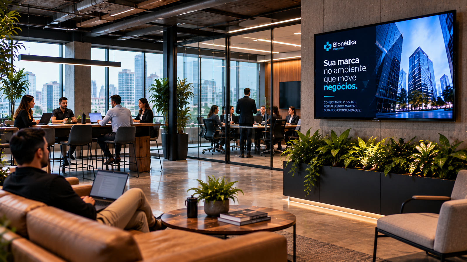 Ambiente corporativo com comunicação interna digital